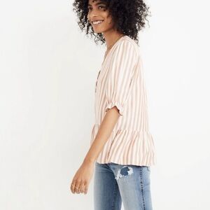 Madewell Courtyard Ruffle-Hem Striped Peplum Top Size Large NWOT
